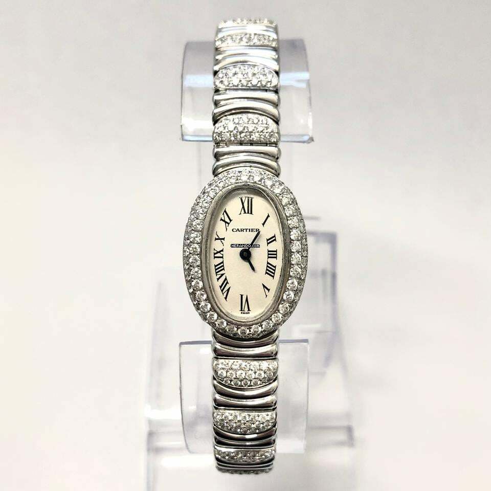  Cartier Baignoire Mini 18K White Gold ~3.5TCW Diamond Watch </h1> 