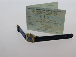 Thumbnail von Jaeger-LeCoultre Classic Cocktail Watch Lapis Damenuhr Vintage massiv 18 Karat Gelbgold mit Lederband