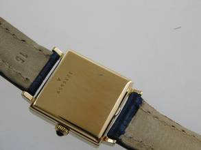 Thumbnail von Jaeger-LeCoultre Classic Cocktail Watch Lapis Damenuhr Vintage massiv 18 Karat Gelbgold mit Lederband