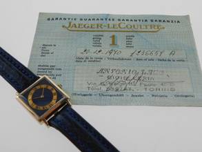 Thumbnail von Jaeger-LeCoultre Classic Cocktail Watch Lapis Damenuhr Vintage massiv 18 Karat Gelbgold mit Lederband