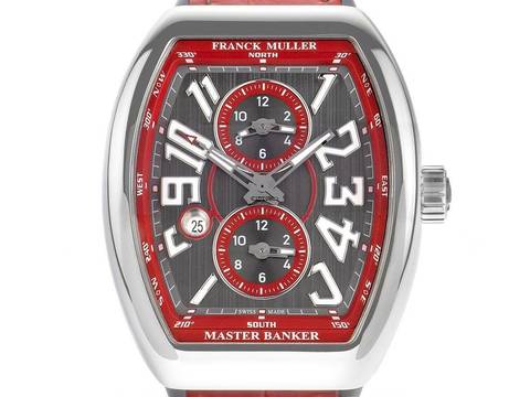  Franck Muller Vanguard Master Banker 3-Zeitzonen Stahl Automatik Armband Leder Kautschuk Faltschließe 54x44mm Box&Pap. Full Set Neu 