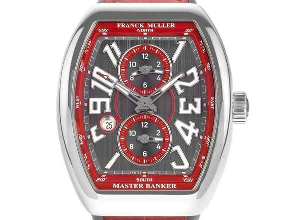  Franck Muller Vanguard Master Banker 3-Zeitzonen Stahl Automatik Armband Leder Kautschuk Faltschließe 54x44mm Box&Pap. Full Set Neu 
