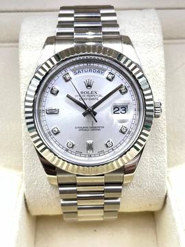  Rolex Day-Date II 41mm Whitegold 18Kt. Top Condition Original Baguette Diamond dial BOX&PAPERS 