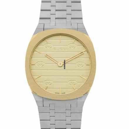  Gucci YA163405 - 25H Quartz Gold-tone Dial Stainless Steel Unisex Watch </h1> 