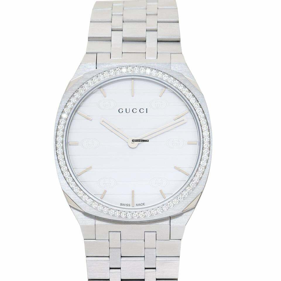  Gucci YA163401 - 25H Quartz White Dial Stainless Steel Ladies Watch </h1> 
