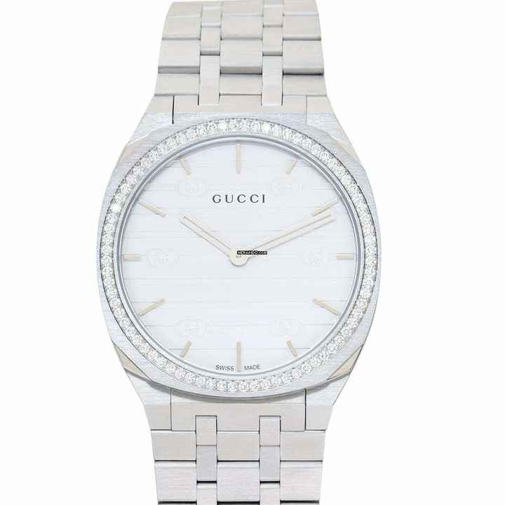  Gucci YA163401 - 25H Quartz White Dial Stainless Steel Ladies Watch </h1> 