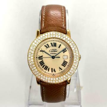  Cartier RONDE GP Silver 1.35TCW Diamond Watch </h1> 