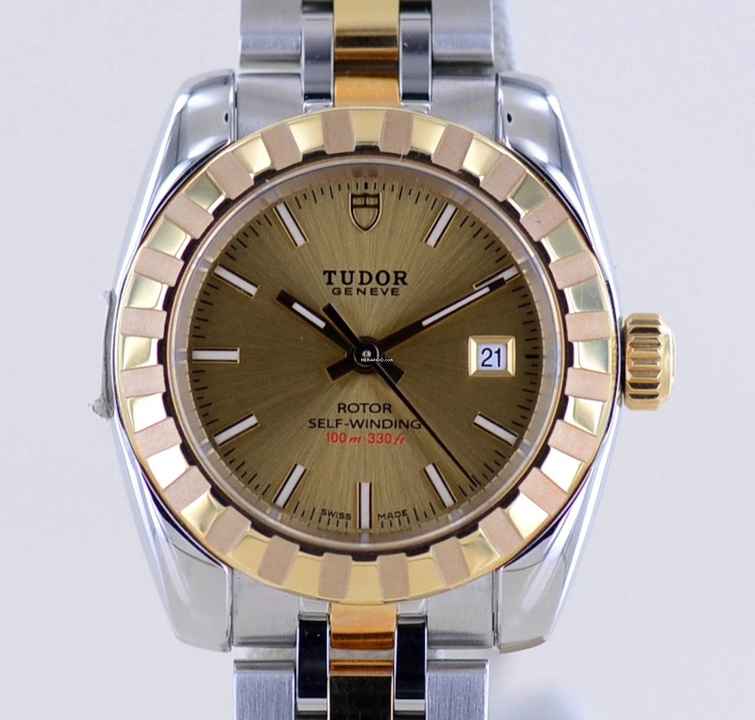  Tudor Classic Date 28mm Lady Champagner Dial Stahl-Gold selten Neu ungetragen 
