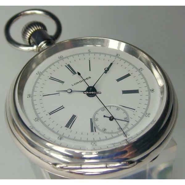 Thumbnail von Longines Zangenchronograph offene Silber Taschenuhr von 1878