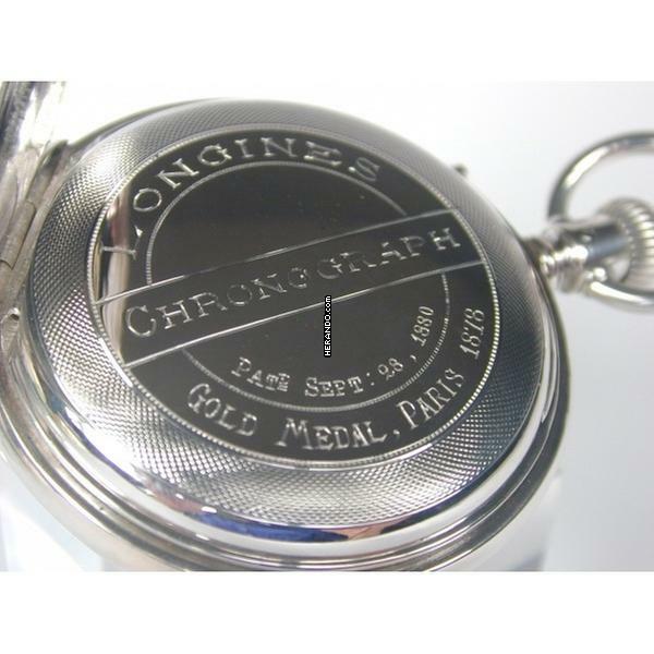 Thumbnail von Longines Zangenchronograph offene Silber Taschenuhr von 1878