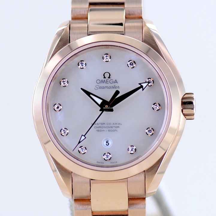  Omega Seamaster Aqua Terra 18K Sedna Roségold Aqua Terra 150m 34mm MOP Dial Diamond B+P Neu 
