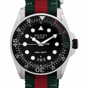  Gucci Dive YA136209A - Dive Black Dial Green and Red Nylon Fabric Strap Men's Watch </h1> 
