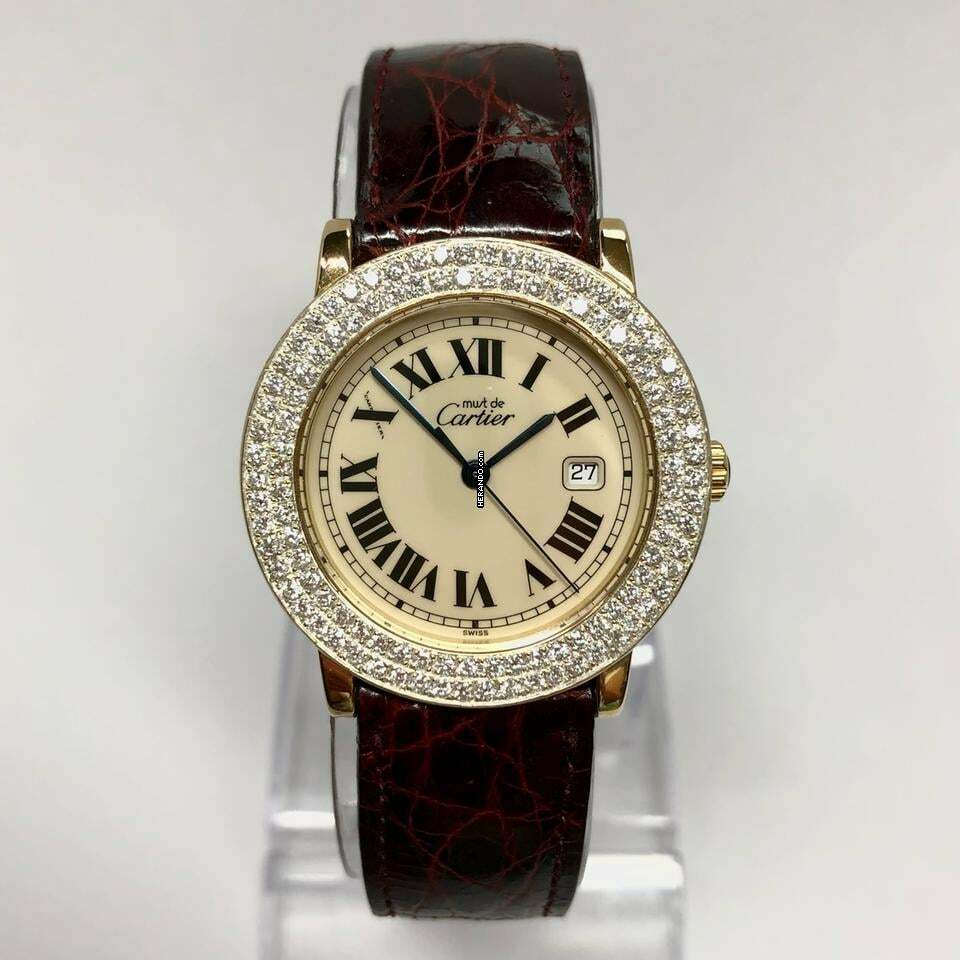  Cartier RONDE 32mm GP Silver 1.35TCW Diamond Watch </h1> 