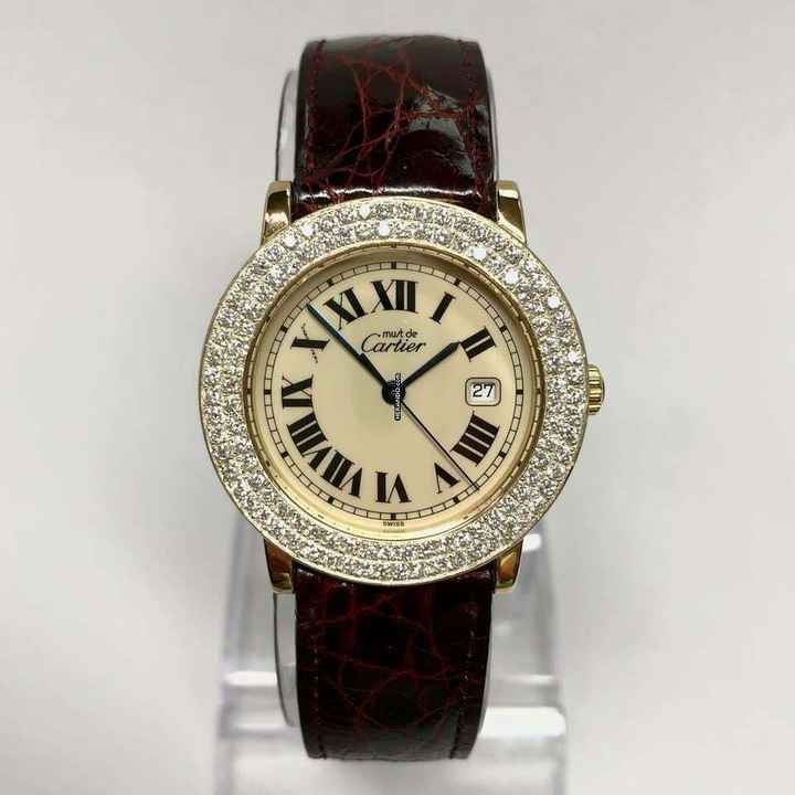  Cartier RONDE 32mm GP Silver 1.35TCW Diamond Watch </h1> 