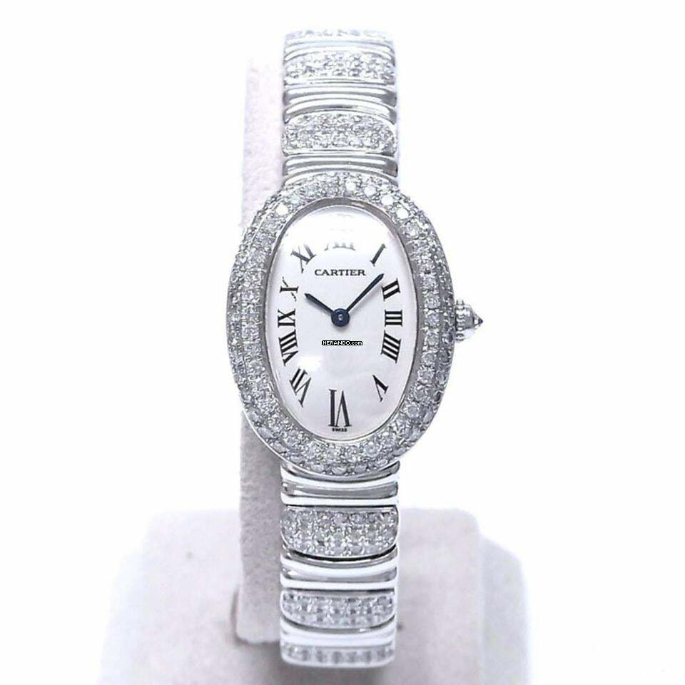  Cartier Baignoire 23mm Quartz 18K WG ~4TCW Diamond Watch </h1> 