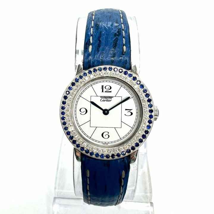  Cartier RONDE 27mm Quartz Silver 0.35TCW DIAMONDS & 0.47TCW Blue Sapphires Watch </h1> 