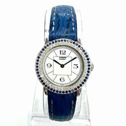  Cartier RONDE 27mm Quartz Silver 0.35TCW DIAMONDS & 0.47TCW Blue Sapphires Watch </h1> 