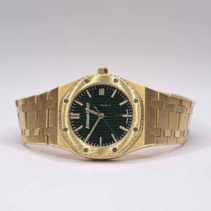  Audemars Piguet Royal Oak AP Royal Oak Medium Wood Green Dial Lünette mit original Diamantbesatz </h1> 