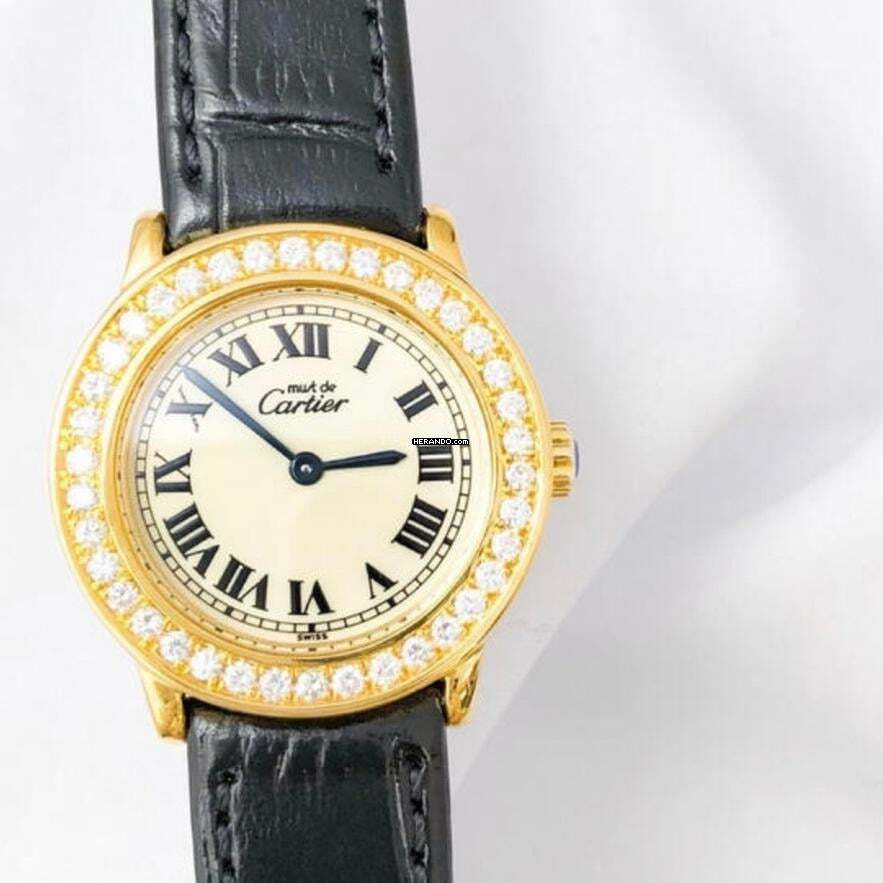 Must De Cartier VERMEIL 27mm GP Silver Diamond Watch </h1>