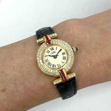 Thumbnail von Cartier Vermeil Colisee Quartz GoldPlated Argent ~1TCW Diamond & Red Rubies Watch </h1>
