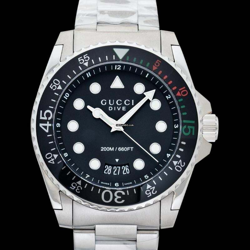 Thumbnail von Gucci Dive YA136208A - Dive Quartz Black Dial Stainless Steel Men's Watch </h1>