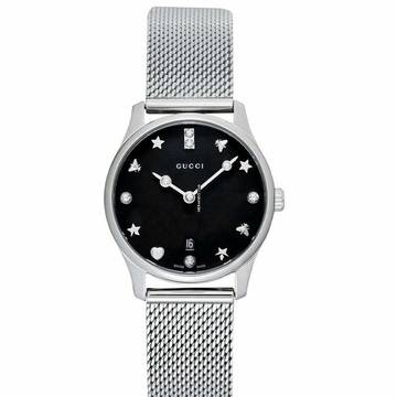  Gucci G-Timeless YA1265001 - G-Timeless Quartz Black Dial Stainless Steel Ladies Watch </h1> 