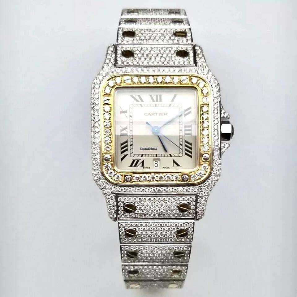  Cartier Santos Galbée 29mm Quartz 2 Tone 10.20TCW Diamond Watch </h1> 
