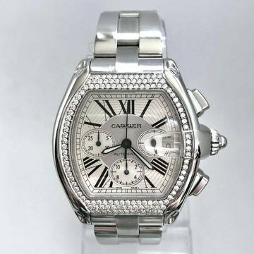  Cartier Roadster Chronograph 2618 Automatic 42mm Steel ~2.5TCW DIAMOND Watch </h1> 