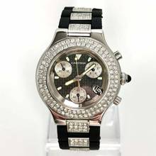 Thumbnail von Cartier 21 Chronoscaph Chronograph 2424 Quartz Steel 38mm 4.44TCW DIAMOND Watch </h1>