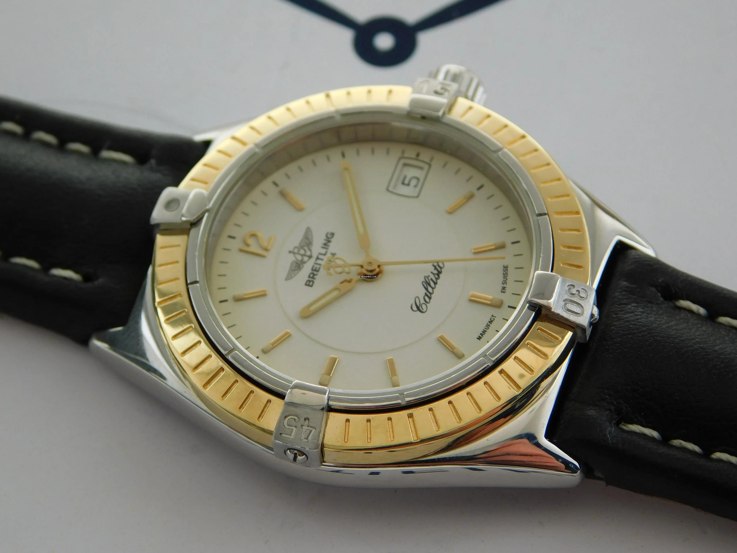  Breitling Callisto 34 mm Stahl Gold Herrenuhr im Top Zustand mit neuem Lederband </h1> 