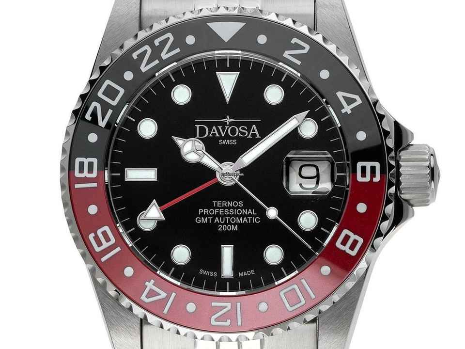  Davosa Ternos Professional TT GMT Stahl Keramik schwarz rot Automatik Armband Stahl 42mm Box&Pap. Full Set Neu 