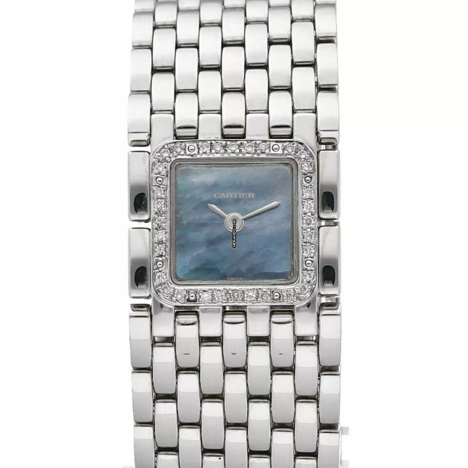  Cartier Panthère RUBAN Quartz Steel 0.27TCW Diamond Watch Blue MOP Dial </h1> 