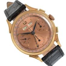 Thumbnail von LE PHARE Chronograph Dato Compax Pink salmon dial rose gold 18KT 1950’s </h1>