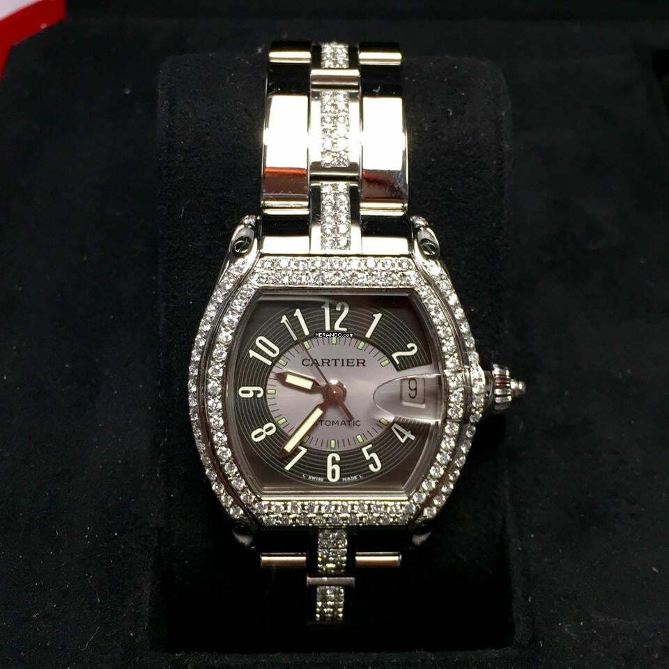 Cartier Roadster 2510 Automatic 38mm Steel 3.5TCW DIAMOND Watch </h1>