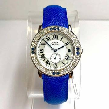  Cartier RONDE 32mm Quartz Silver 1.01TCW DIAMONDS & Blue SAPPHIRES Watch </h1> 