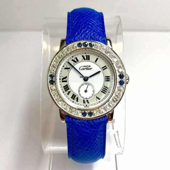  Cartier RONDE 32mm Quartz Silver 1.01TCW DIAMONDS & Blue SAPPHIRES Watch </h1> 