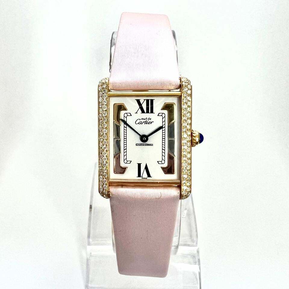 Cartier Tank Quartz 23mm GP Silver ~.55TCW Diamond Watch Trinity Dial </h1>