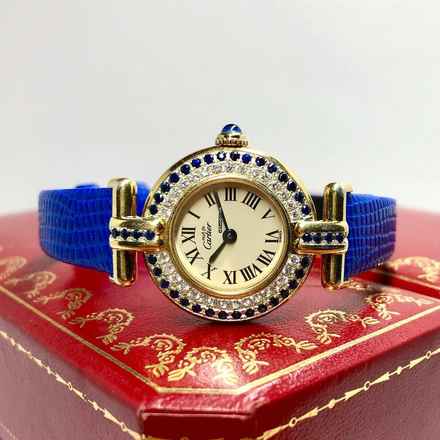  Cartier COLISÈE 24mm GP Silver DIAMONDS & Blue SAPPHIRES Watch </h1> 