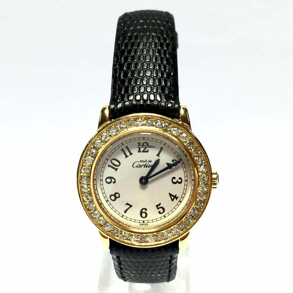 Cartier RONDE 27mm Gold Plated Silver ~1TCW Diamond Watch </h1>