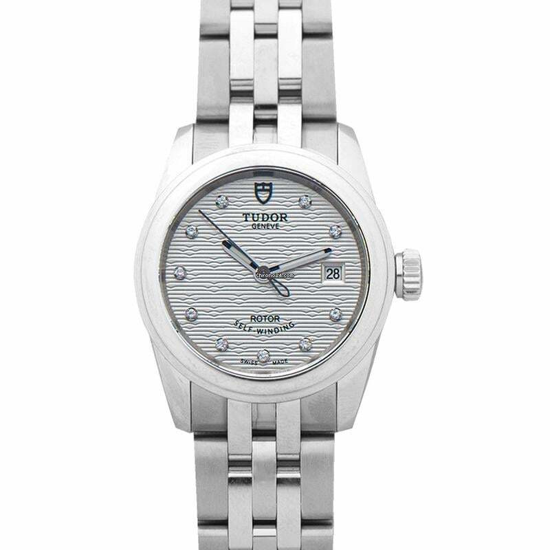  Tudor Glamour Date 51000-0004 - Glamour Date 26 Stainless Steel Jacquard Silver-Diamond Bracelet Unisex Watch </h1> 