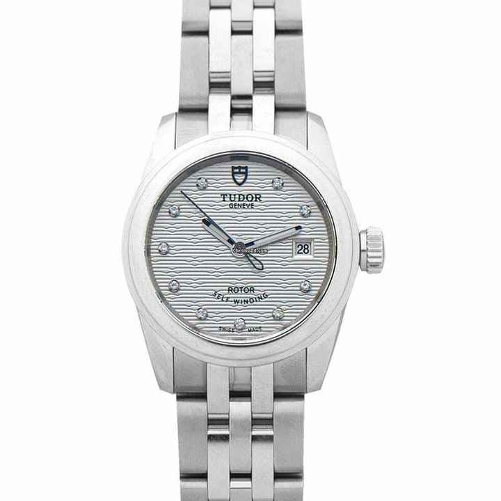  Tudor Glamour Date 51000-0004 - Glamour Date 26 Stainless Steel Jacquard Silver-Diamond Bracelet Unisex Watch </h1> 