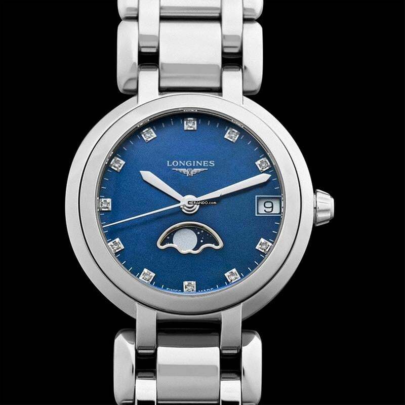 Thumbnail von Longines PrimaLuna L81154986 - Longines PrimaLuna Quartz Blue Dial Stainless Steel Ladies Watch </h1>