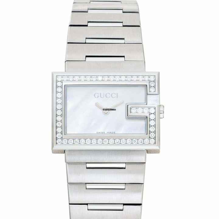  Gucci YA100510 - G Rectangle Quartz Mother of pearl Dial Stainless Steel Ladies Watch </h1> 
