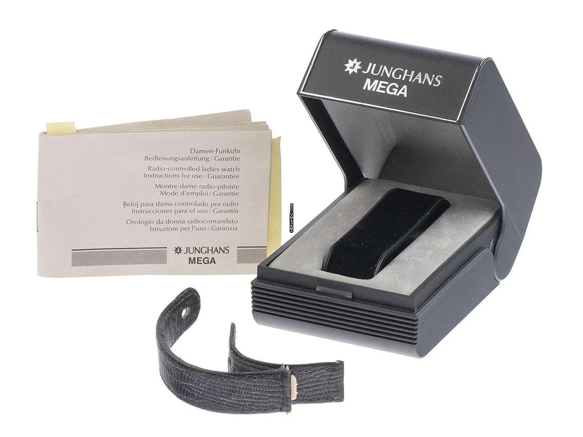 Thumbnail von Junghans Mega Funkuhr Stahl Gelbgold Quarz Armband Leder Klappschließe 29mm Ref.037/3300 Vintage Bj.1993 Box&Pap. Full Set