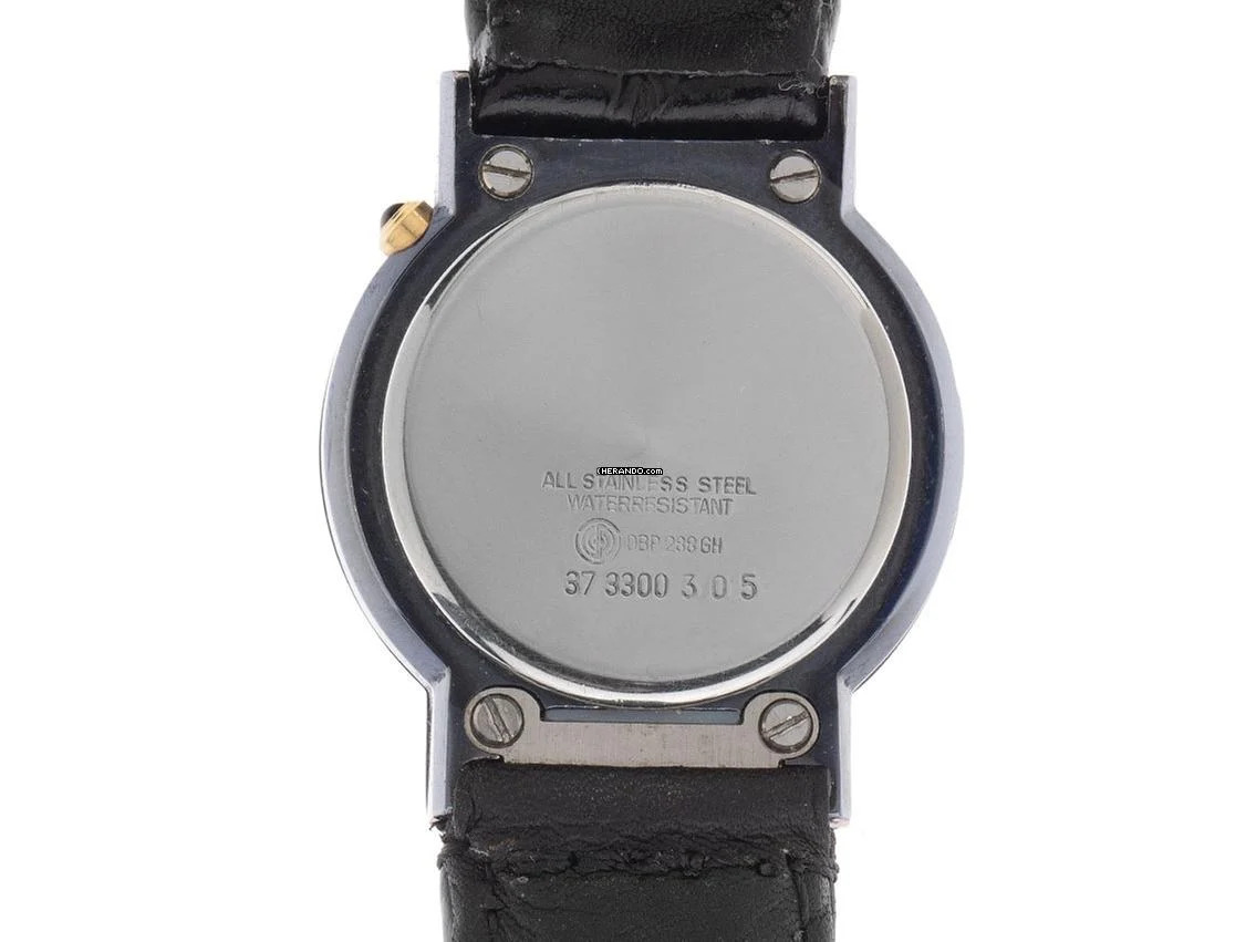 Thumbnail von Junghans Mega Funkuhr Stahl Gelbgold Quarz Armband Leder Klappschließe 29mm Ref.037/3300 Vintage Bj.1993 Box&Pap. Full Set