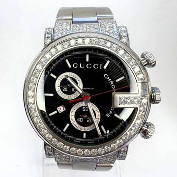  Gucci G Chronograph Quartz 44mm Steel 3.65TCW Diamond Watch </h1> 