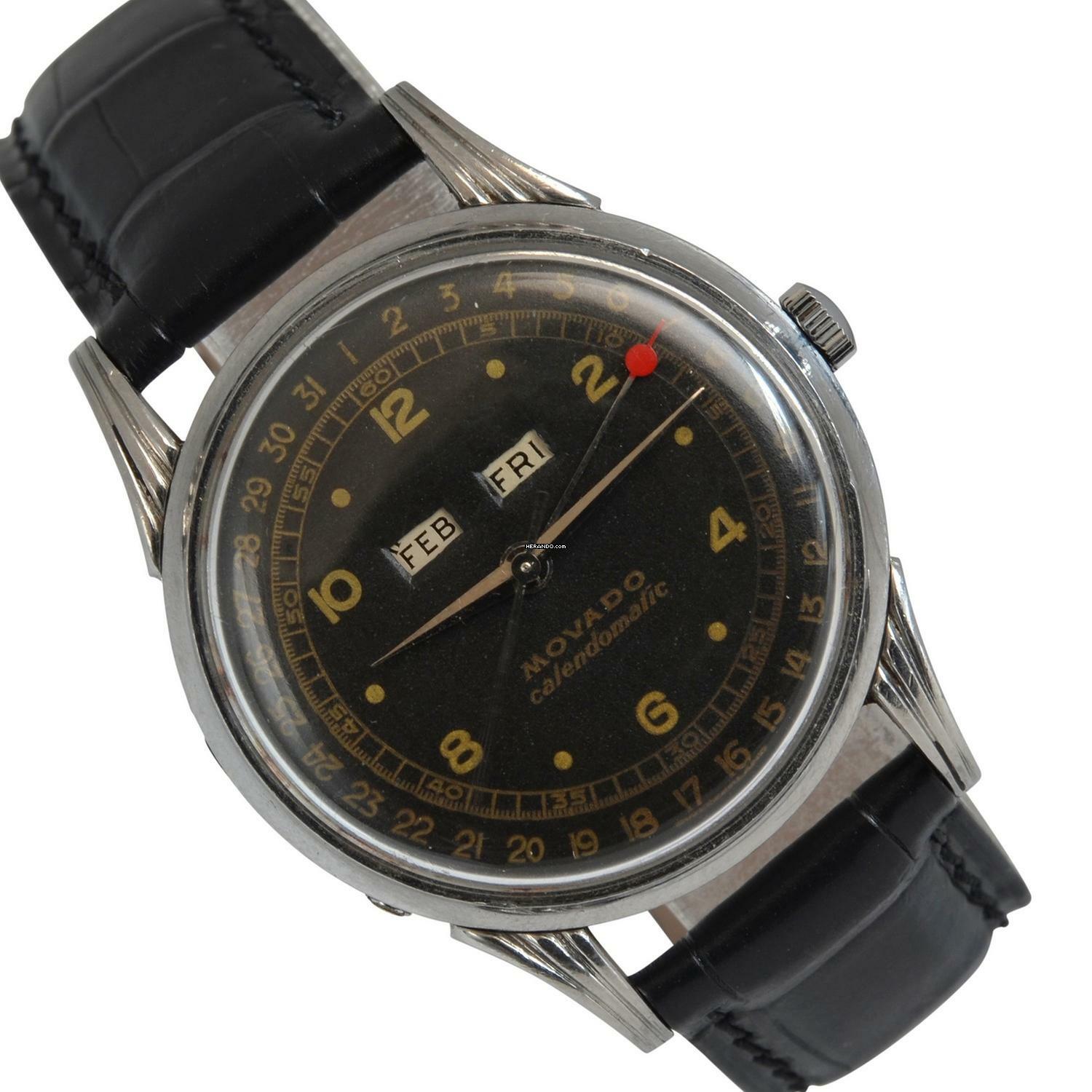 Movado Calendomatic Triple date 16207 black dial Steel 1950’s </h1>