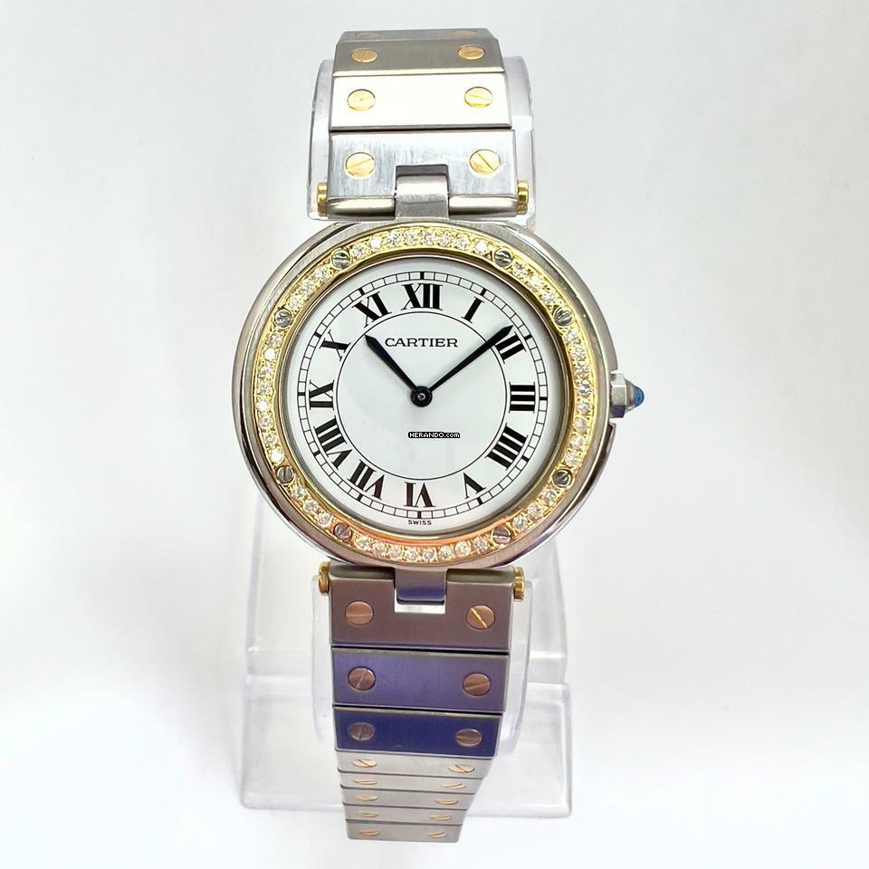  Cartier Santos RONDE 32mm Quartz 2 Tone 0.38TCW DIAMOND Watch  </h1> 