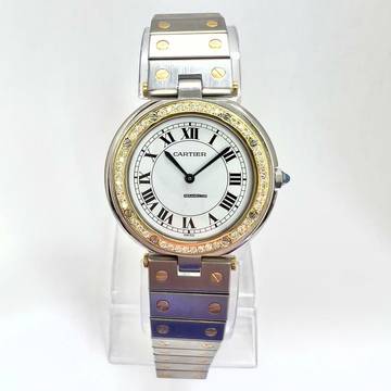  Cartier Santos RONDE 32mm Quartz 2 Tone 0.38TCW DIAMOND Watch  </h1> 