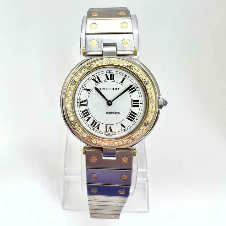  Cartier Santos RONDE 32mm Quartz 2 Tone 0.38TCW DIAMOND Watch  </h1> 